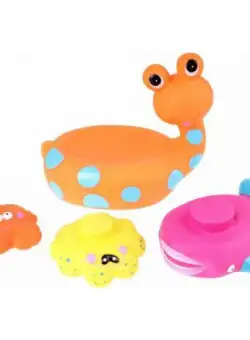 Jucarie de baie Melc cu 3 Animale Marine Eddy Toys Portocaliu