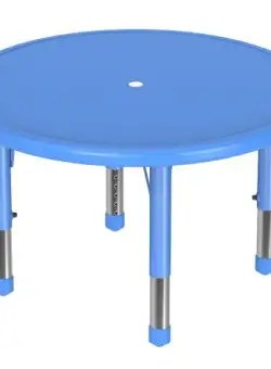 Masa rotunda, 85 cm diametru, Albastra, din plastic, reglabila, marimea 0-3 pentru gradinita