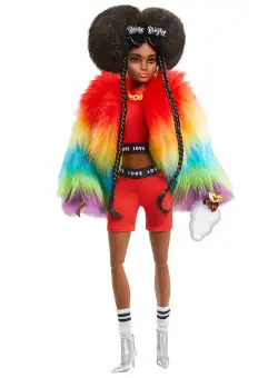 Papusa Barbie, Extra Style, Rainbow Coat, 30 cm