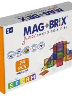 Set magnetic Magbrix Junior 24 piese patrate - compatibil cu caramizi de constructie tip Lego Duplo 